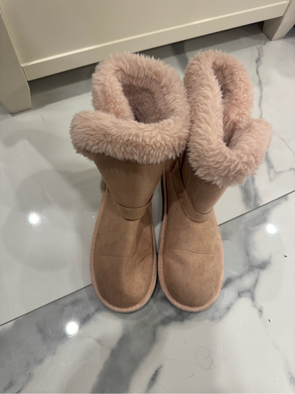 Girls Faux Shearling Winter Boots - Blush Pink size 6